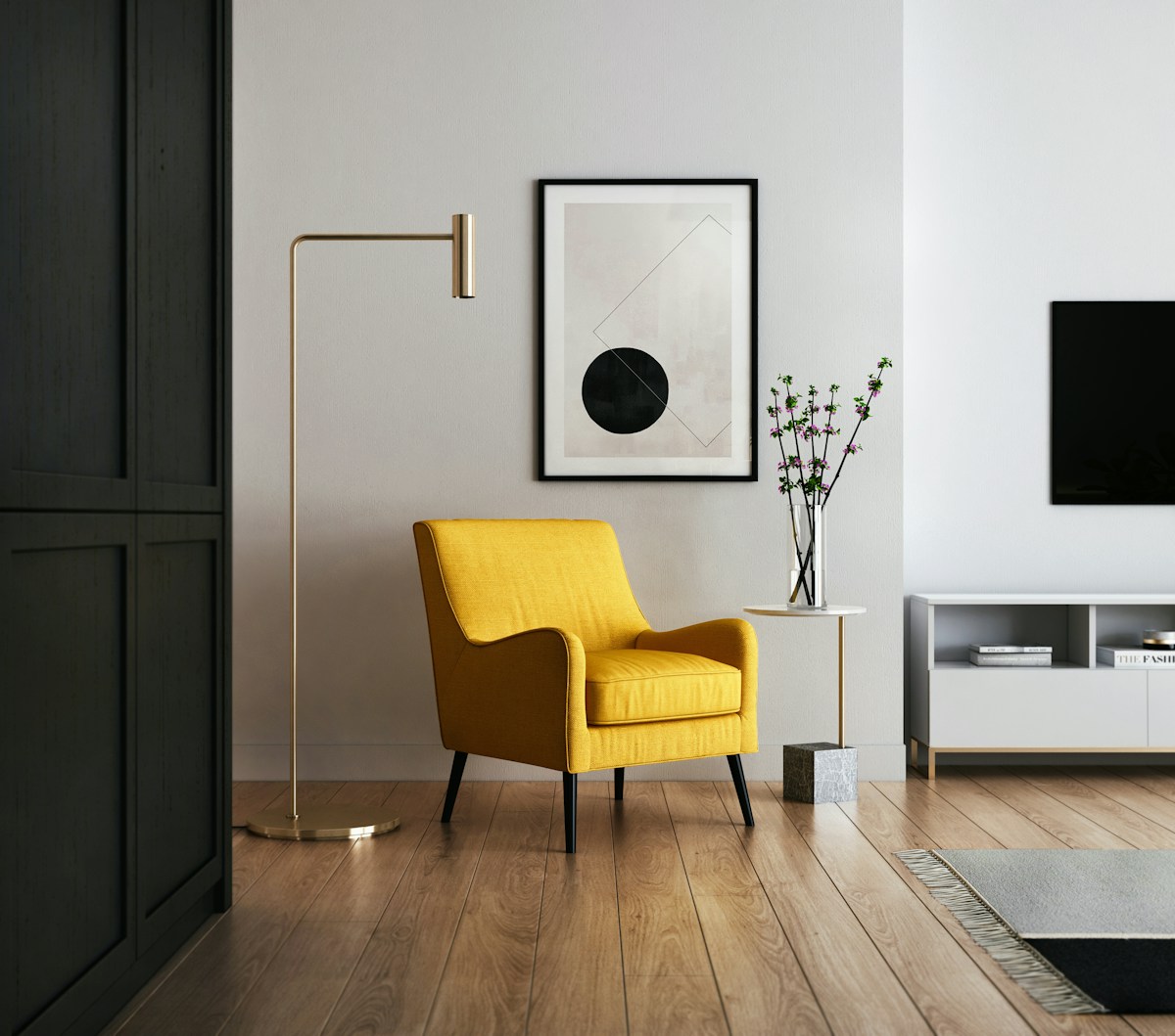 Warm minimalist living room interior design with neutral tones and natural materials